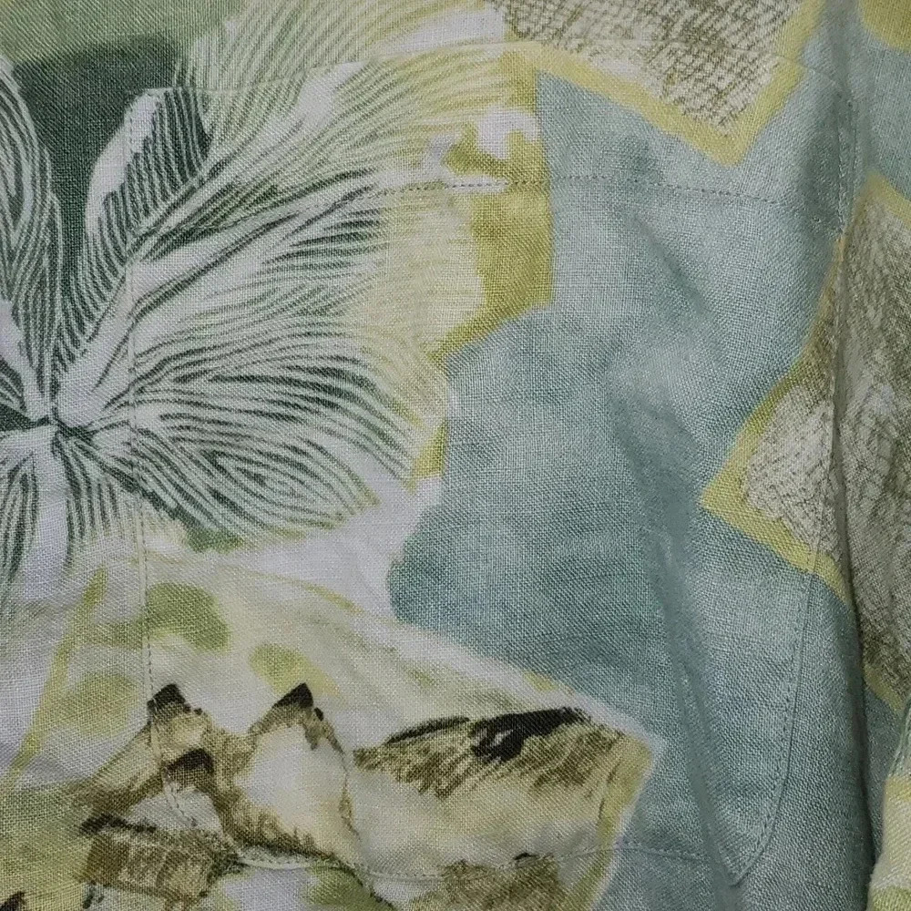 Tommy Bahama Floral Green Hawaiian Short Sleeve 100% Linen Shirt Green Yellow XL - Picture 3 of 11